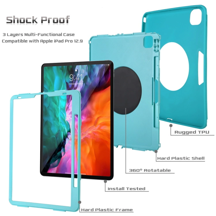 Shockproof Full Protective TPU PC Cover Tablet Case for iPad PRO 12.9 with 360 Degree Rotating Stand Hand Shoulder Strap