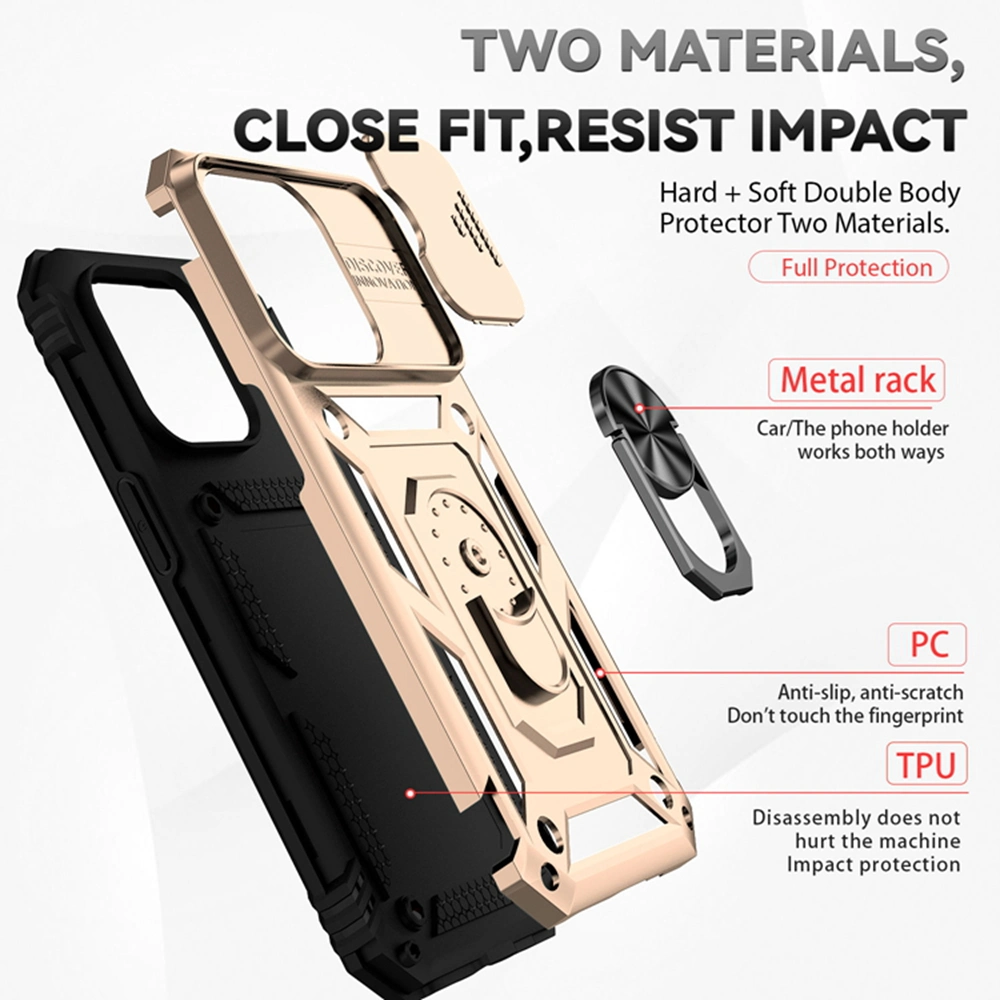 Classic Dust Proof Lens Slide Protective Mobile Phone Case for iPhone 14 PRO Max Shockproof TPU PC Combo Cellphone Cover