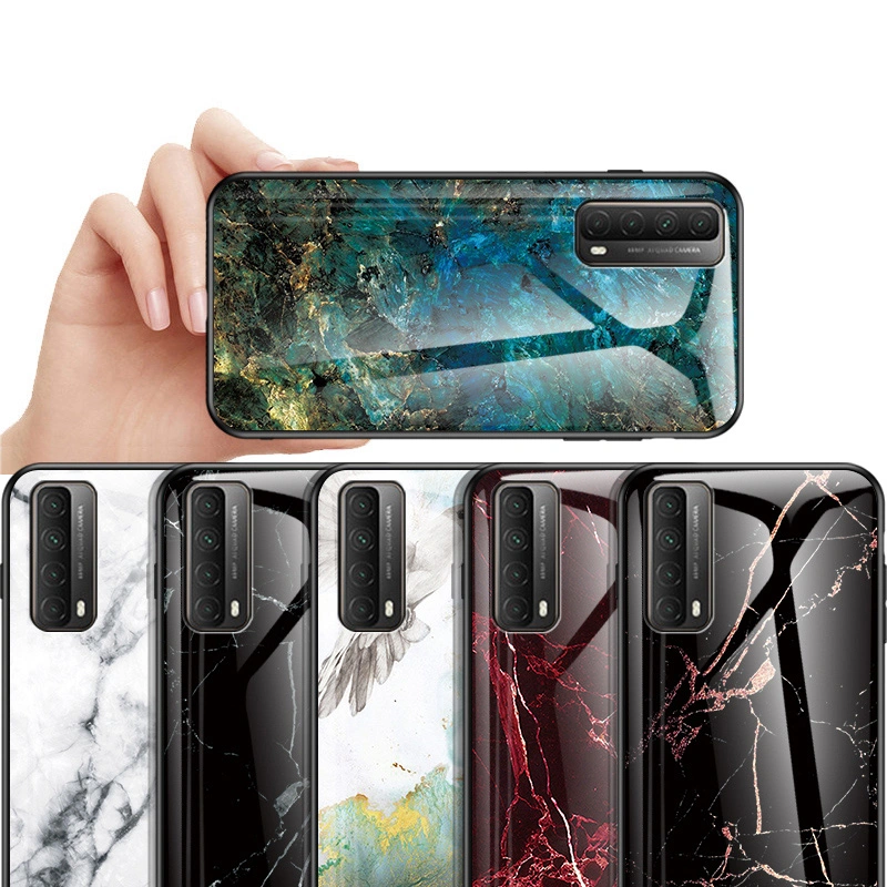 Marble Design TPU Tempered Glass Phone Back Cover Case for Huawei P Smart 2021 Mate 40 PRO