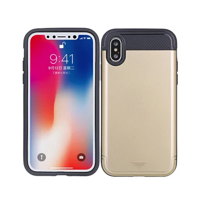 Custodia rigida per portafoglio porta carte di credito in TPU + custodia rigida per PC per iPhone X