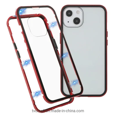 Custodia per telefono antigoccia con luce chiara e copertura totale in metallo + vetro temperato fronte-retro con assorbimento magnetico per iPhone 13 Mini 5,4 pollici