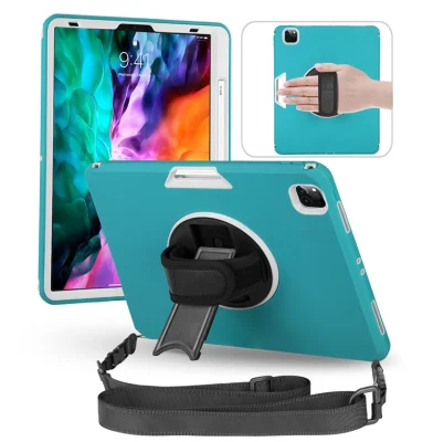 Custodia tablet PC in TPU antiurto e completamente protettiva per iPad PRO 12.9 con supporto girevole a 360 gradi e tracolla