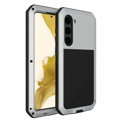 per Samsung Galaxy S23 Plus Custodia in silicone + metallo per cellulare Cover protettiva antigraffio per telefono con pellicola in vetro temperato - Argento